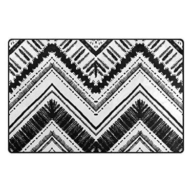 Imagem de ALAZA Tapete étnico preto e branco listrado tribal 50,8 cm x 78,7 cm, tapete para porta para sala de estar, quarto, cozinha, banheiro, tapete impresso de espuma leve
