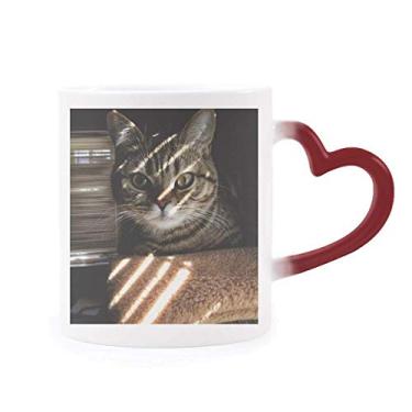 Imagem de Caneca sensível ao calor, foto de raio de gato, animal, caneca de grés que muda de cor vermelha