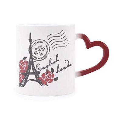 Imagem de Caneca Eiffel Torre Rosas França Paris Estilo Carimbo Sensível ao Calor Caneca Vermelha Mudança de Cor