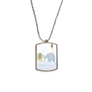 Imagem de DIYthinker Colar para animais de estimação com pingente de corrente de aço inoxidável com elefante azul e chuva verde