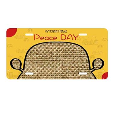 Imagem de DIYthinker Placa de licença Tawny de malha de linho com estampa de ilustração fresca para decoração de carro Dia da Paz