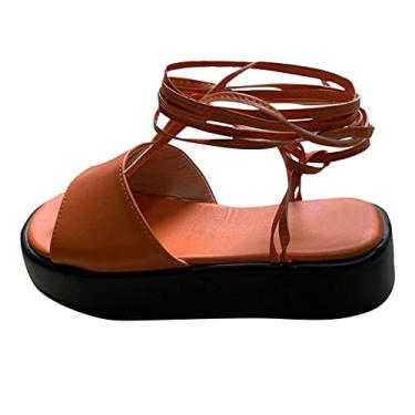 Imagem de Sandálias de plataforma para mulheres moda verão sandálias de praia femininas plataforma tiras (laranja, 38)