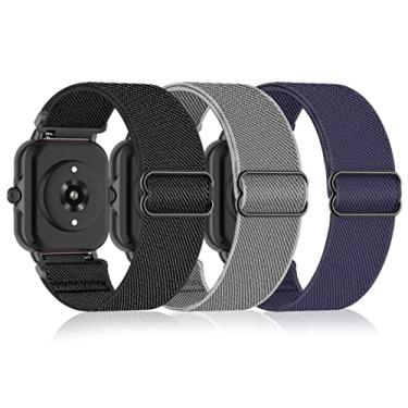 Imagem de Bolesi Pacote com 3 pulseiras de relógio de nylon elástico compatíveis com Amazfit Active 2/2 quadrado/ativo, pulseiras esportivas macias de substituição de 20 mm para Amazfit GTR mini/Bip U Pro/Bip 3