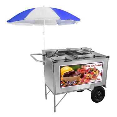Imagem de Carrinho de Salada de Frutas Açaí Inox com Guarda Sol L18PGS