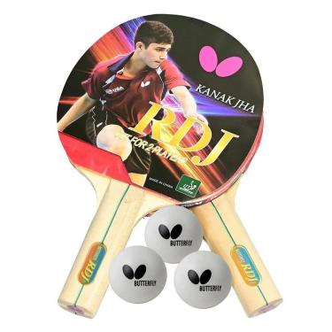 Imagem de 2 Raquete Tenis De Mesa Butterfly Rdj Treino Classica 3 Bola