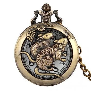 Imagem de ZALTAS Relógio de bolso Quartzo Chinês Zodiac Mouse Relógios Arábicos Numerais Relógio Analógico Pingente Colar