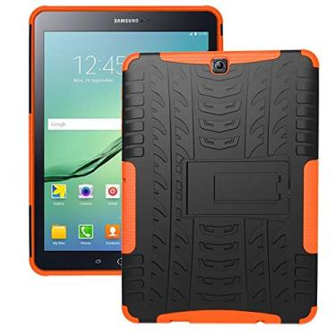 Imagem de Capa para tablet, capa protetora, capa para tablet compatível com Samsung Galaxy Tab S2 9,7 polegadas/T810 textura de pneu à prova de choque TPU+PC capa protetora com suporte de alça dobrável (cor: laranja)