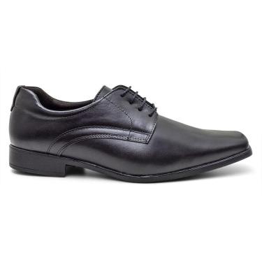 Imagem de Sapato Social Preto 100% Couro Conforto Masculino Cadarço Reuniao Elegante Fork