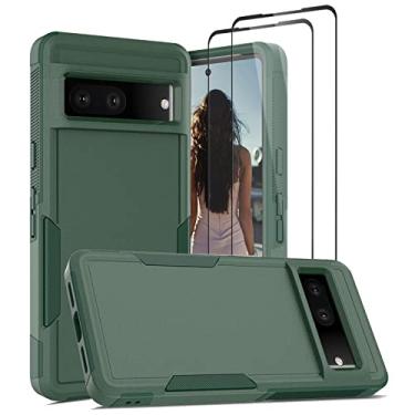 Imagem de Jeylly Capa para Google Pixel 7 com 2 películas de vidro temperado, resistente, à prova de choque, antiimpressões digitais, durável, resistente, capa para celular para Google Pixel 7 5G, verde