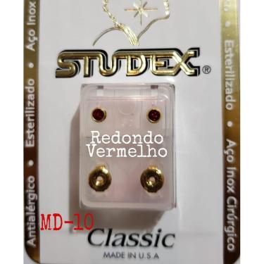Imagem de Brinco Studex Classic 4Mm Bezel Vermelho Médio Dourado