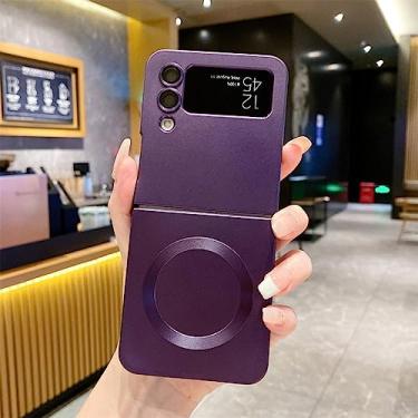 Imagem de Para Samsung Galaxy Z Flip4 Capa magnética para Samsung Z Flip 4 5 3 ZFlip Zflip5 Capa de filme para câmera de carregamento sem fio, roxa, para Samsung Z Flip 5