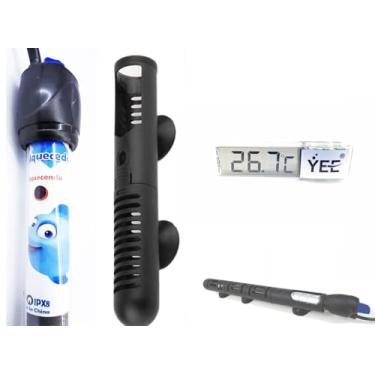 Imagem de Aquecedor Automático com Termostato de Aquário - 200w Até 200l - Kit com Protetor e Termômetro Slim (110v)