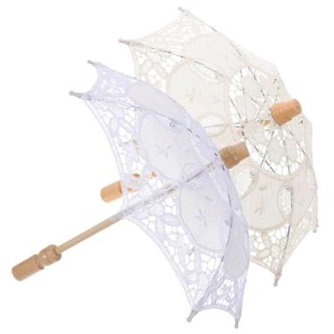 Imagem de 2 Unidades Guarda-chuva Nupcial Elegante Guarda-chuva Sombrinha Bordada Guarda-chuva De Renda Para Festa De Casamento Guarnição Do Laço Guarda-sol Véu Dama De Honra Algodão Garota