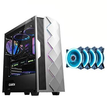Imagem de Gabinete Gamer ATX Case, Mid-Tower PC Gaming Case ATX/M-ATX/ITX - Front I/O USB 3.0 Port - Tempered Glass Side Panel - Support Water Cooling - With Ice Blue Fan (Style : 4 fan)