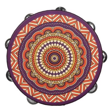 Imagem de Tambor de mão de pandeiro de madeira de 10 polegadas com fileira dupla 16 peças de pratos de metal Jingles Instrumento de percussão musical para jogos infantis Adultos se inscrevem na festa KTV da i