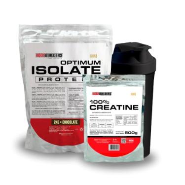 Imagem de Kit Optimum Isolate Protein 2kg + 100% Creatina 500g + Coqueteleira - Bodybuilders (Grande, Chocolate)