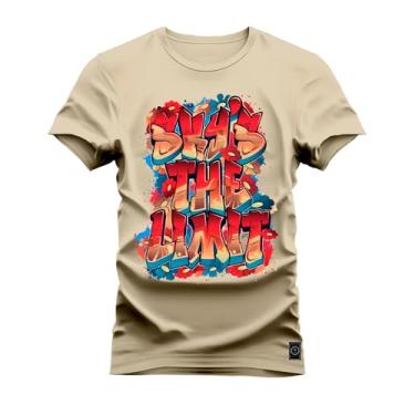 Imagem de Camiseta Plus Size T-Shirt 100% Algodão Estampada Durável Sky the Limit Bege G1