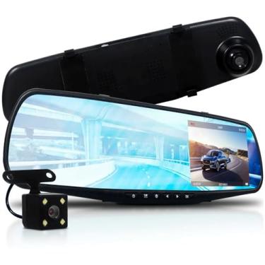 Imagem de Kit Retrovisor Automotivo com Tela 4 Polegadas e Camera de Ré Colorida com Linhas Distância
