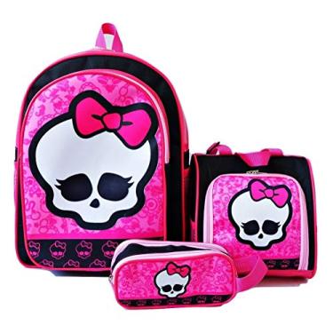 Imagem de Mochila Monster Caveirinha Costas Lancheira Estojo Kit