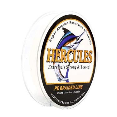 Imagem de Hercules Linha de pesca trançada super forte 4 fios super econômico de 1,8 kg a 2,3 kg Teste para água salgada, 109/328 / 547/1094 jardas (100 m / 300 m / 500 m / 1000 m), Diam# 0,08 mm - 0,55 mm Branco, 15LB(6.8KG)-0.16MM-547YDS(500M)
