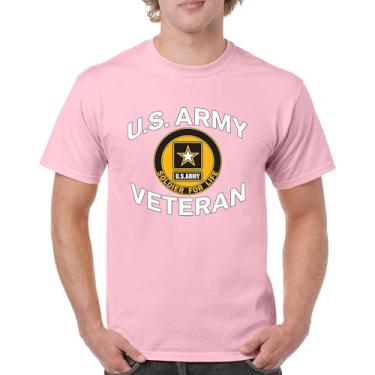 Imagem de Camiseta US Army Veteran Soldier for Life Military Pride DD 214 Patriotic Armed Forces Gear Licenciada Masculina, Rosa claro, 3G