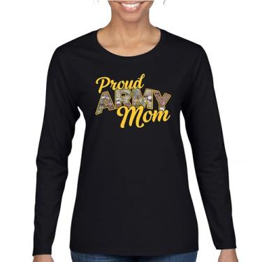 Imagem de Camiseta feminina de manga comprida Proud Army Mom US Military Family Pride Veteran Patriotic Armed Forces Mother's Day Licenciada, Preto, GG