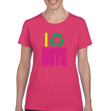 Imagem de I Recycle Camiseta masculina com estampa Puff Funny Dating App Humor Single Independent Heart Breaker Relationship Camiseta feminina, Rosa choque, G