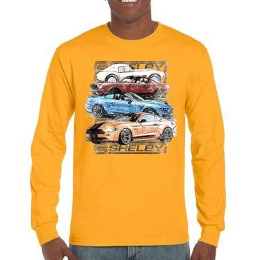 Imagem de Camiseta Shelby Cars Sketch manga comprida Mustang Racing American Muscle Car GT500 Cobra Performance Powered by Ford, Amarelo, 3G