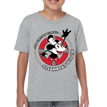 Imagem de Camiseta juvenil Steamboat Willie Life Preserver engraçada clássica desenho animado praia Vibe Mouse in a Lifebuoy Silly Retro Kids, Cinza, M