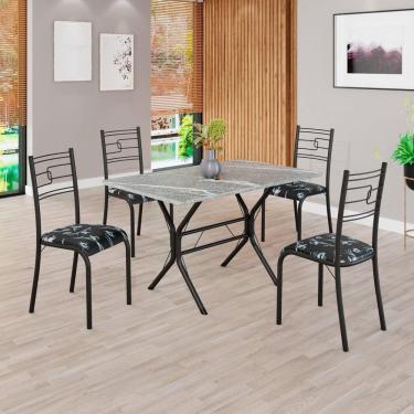 Imagem de Conjunto Sala de Jantar Mesa Retangular 100x60cm Tampo Granito Topázio 4 Cadeiras Paraty Preto Floral / Preto Fosco