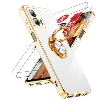 Imagem de LeYi Capa para celular Moto G 5G 2023: com protetor de tela de vidro temperado [2 unidades] Suporte magnético giratório de 360°, suporte magnético com borda de ouro rosa, capa para Motorola G 5G 2023,