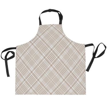 Imagem de FRODOTGV Avental de cozinha bege branco xadrez avental para mulheres bonito cabeleireiro avental de lona suprimentos de restaurante, Estampa xadrez branca bege, 1 Size
