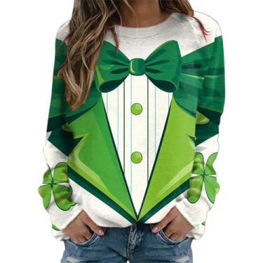 Imagem de Camiseta feminina St Patricks Day manga longa verde Shenanigrams gola redonda, Café, P