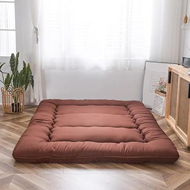 Imagem de MAXYOYO Colchão de chão japonês, colchão futon, tapete de tatame espesso, almofada de dormir, dobrável, colchão dobrável, dormitório para meninos e meninas, almofada, travesseiro, café, tamanho casal