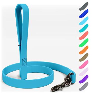 Imagem de NexaPaw Coleira para cães Biothane – extra resistente, impermeável para cães grandes, médios e pequenos – grafite de 1,8 m com mosquetão de latão (azul celeste)