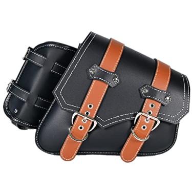 Imagem de Bolsas de sela de motocicleta Bolsas laterais|Alformes|Couro de PVC para Harley Sportster Bolsas de braço laterais à prova d'água |Bolsa de ferramentas lateral|Bolsa de ferramentas de armazenamento universal para motocicleta|com suporte de copo|Cinto marrom|Preto|Direita