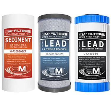 Imagem de Applied Membranes Inc. Substituição de cartucho de filtro de água para toda a casa de 3 estágios, inclui cartuchos de filtro de sedimento, carbono e chumbo de 25 cm