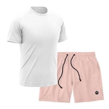 Imagem de Kit Short + Camiseta Dry Treino Fitness Academia Bermuda Camisa Praia Esporte Branco-Masculino