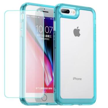 Imagem de Wanyuexes Capa para iPhone 7 Plus/iPhone 8 Plus com protetor de tela de vidro temperado, antiamarelamento, parte traseira rígida transparente de policarbonato e capa protetora de TPU macio para iPhone