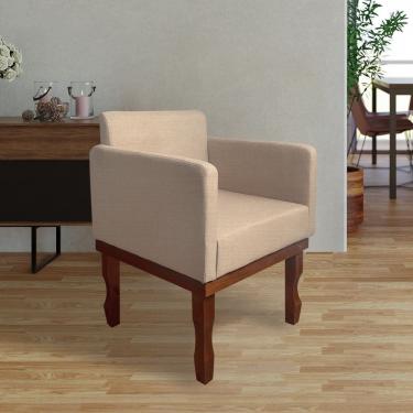 Imagem de Poltrona Nina Retrô Pés de Madeira Maciça Linho Bege