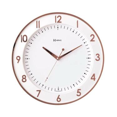 Imagem de Relógio Silencioso Parede Rosê Musical Branco 35cm 6806-309