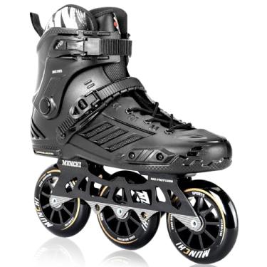 Imagem de Patins de velocidade 3 Wheels Fitness em linha unissex, lâminas de patins de 110 mm (preto, masculino 8/feminino 9 41)