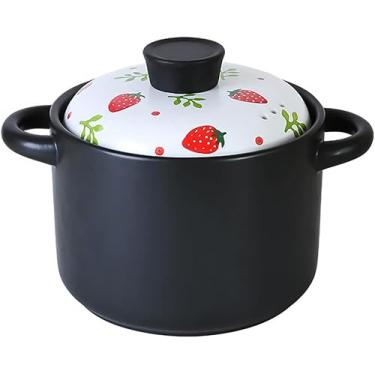 Imagem de Panela de barro para cozinhar panela de guisado de terracota panela de argila com tampa, panela de sopa de cerâmica caçarola pote de leite tagine pote, pote de 3,5l