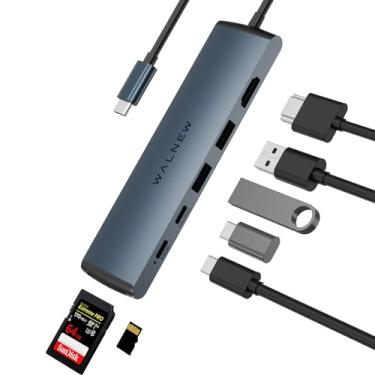 Imagem de WALNEW Hub USB-C 7 em 1 com HDMI 4K, PD de 100 W, porta de dados de 5 Gbps (1 tipo C e 2 USB 3.0), leitor SD/TF, adaptador multiportas Thunderbolt 4 Dock para MacBook Pro Air, Mac, iPad 10/Mini 6,