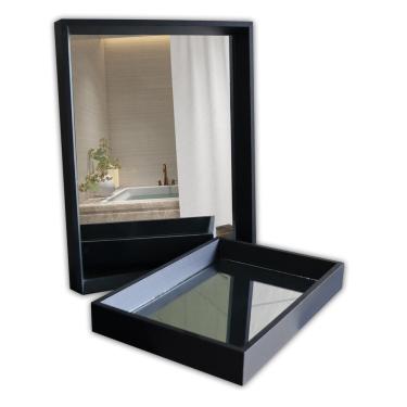 Imagem de Kit para Banheiro Lavabo em Vidro Difusor, Porta Sabonete e Vasinho Luxo com Bandeja Espelhada e Espelho.
