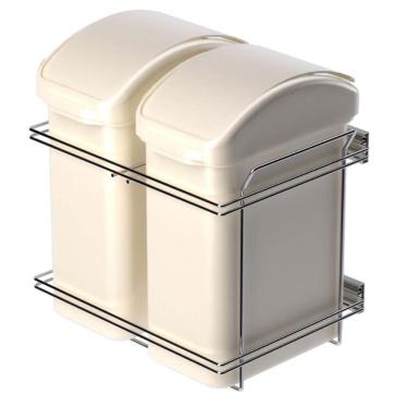 Imagem de Lixeira Dupla Deslizante Aramada 8,8L Piva Aço Cromado Fixação Lateral Cozinha Bege