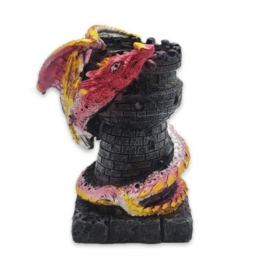 Imagem de Castiçal de Dragão e Castelo Rosa Porta Velas Medieval 19 cm