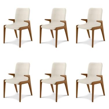 Imagem de Kit 6 Cadeiras Decorativas Sala de Jantar Madeira Maciça com Braço Pigeon Linho Cinza/Ébano G13 - Gran Belo