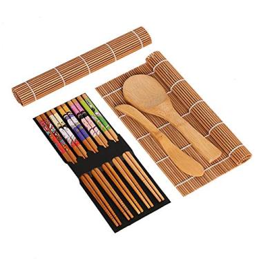 Imagem de Kit Para Fazer Sushi Para Iniciantes Diy Sushi Maker Conjunto de Utensílios Para Comer Sushi, Incluído 2 Esteiras Para Enrolar Sushi de Bambu-5 Pares Pauzinhos-Remo-Espalhador
