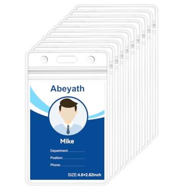 Imagem de ABEYATH Pacote com 50 suportes extra grossos para crachás de identificação para serviço pesado à prova d'água plástico transparente PVC capa vertical resselável